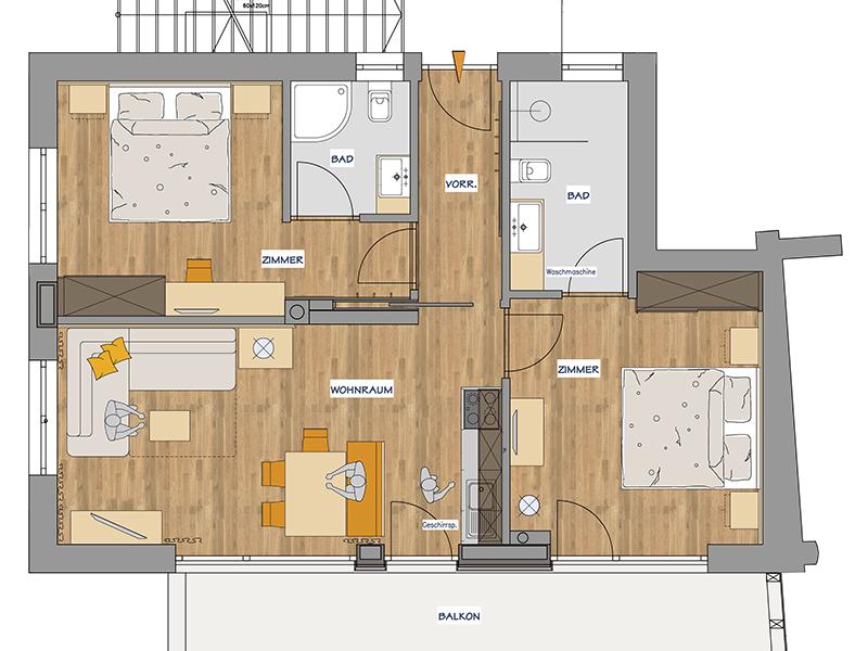 Grundriss Dreizimmerwohnung – Meran